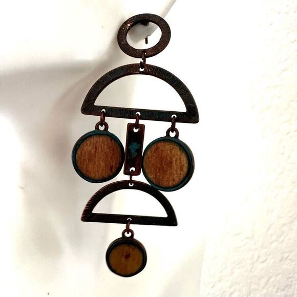 Copper geometric drop earrings - Picture 5 of 11